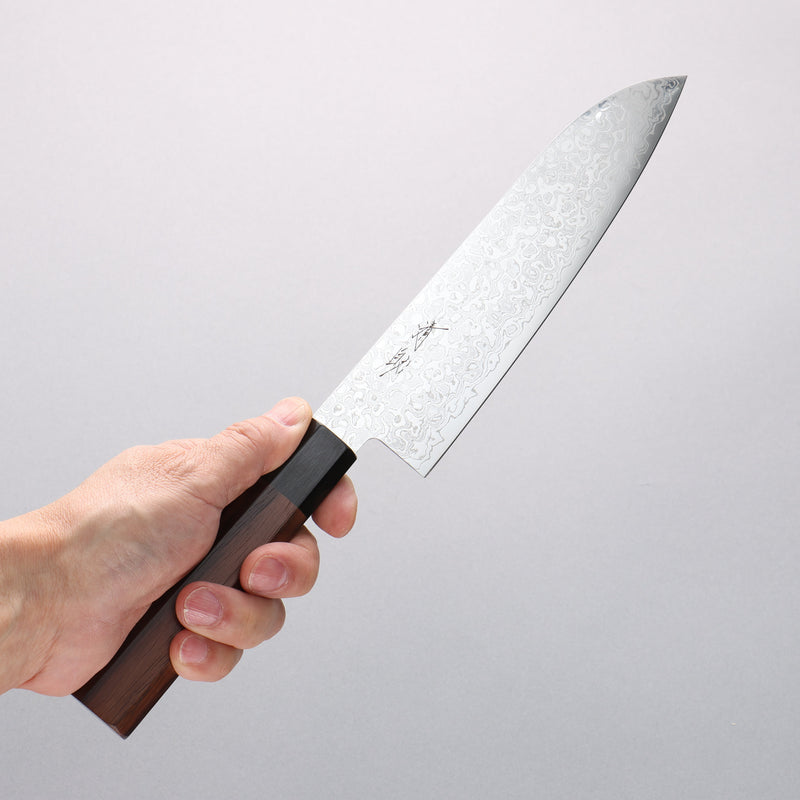 Seisuke AUS10 Damascus Santoku 180mm Shitan Handle - Japannywholesale