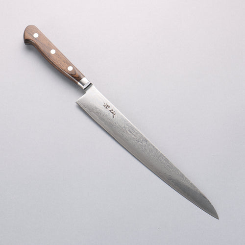 Seisuke Nami AUS10 Mirrored Finish Damascus Sujihiki 240mm Brown Pakka wood Handle - Japannywholesale