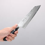 Seisuke Aotsuchi AUS10 Hammered Kiritsuke Santoku 195mm Navy blue Pakka wood Handle with Sheath - Japannywholesale