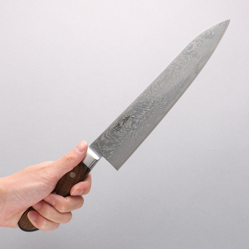 Seisuke Nami AUS10 Mirrored Finish Damascus Gyuto 240mm Brown Pakka wood Handle - Japannywholesale