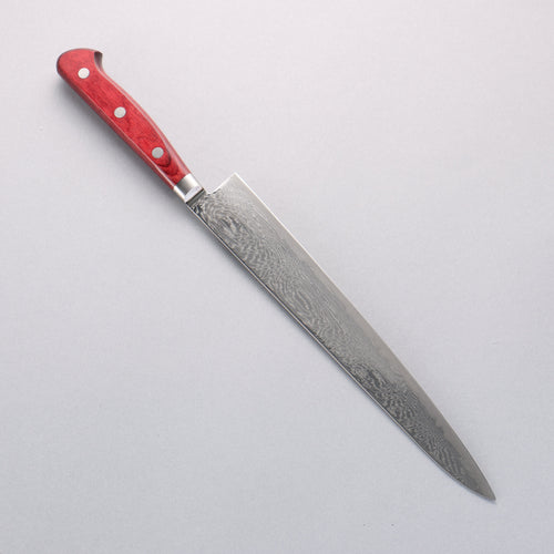 Seisuke Nami AUS10 Mirrored Finish Damascus Sujihiki 240mm Red Pakka wood Handle - Japannywholesale
