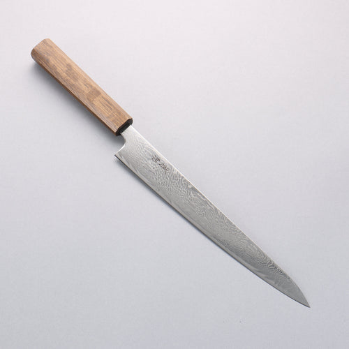 Seisuke Nami AUS10 Mirrored Finish Damascus Sujihiki 240mm Oak Handle - Japannywholesale