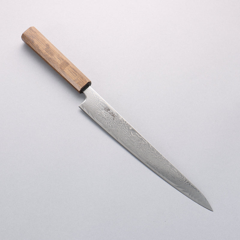 Seisuke Nami AUS10 Mirrored Finish Damascus Sujihiki 240mm Oak Handle - Japannywholesale