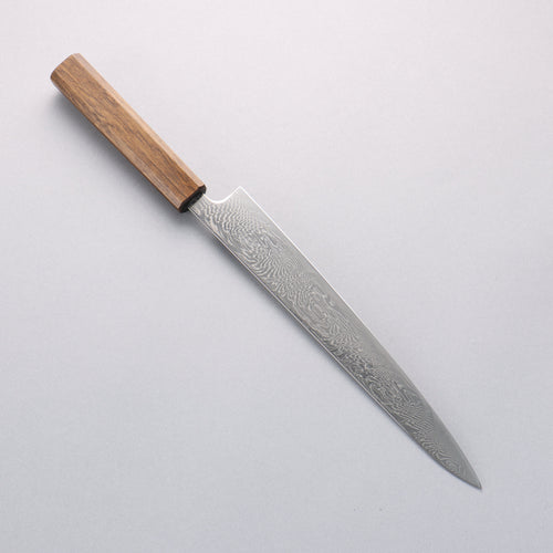 Seisuke Nami AUS10 Mirrored Finish Damascus Sujihiki 240mm Oak Handle - Japannywholesale