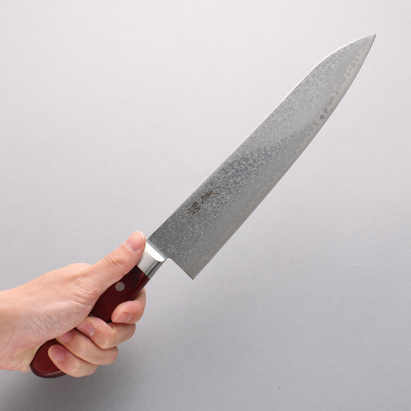 Seisuke Kagami2 AUS10 Mirrored Finish Damascus Gyuto 240mm Red Pakka wood Handle - Japannywholesale