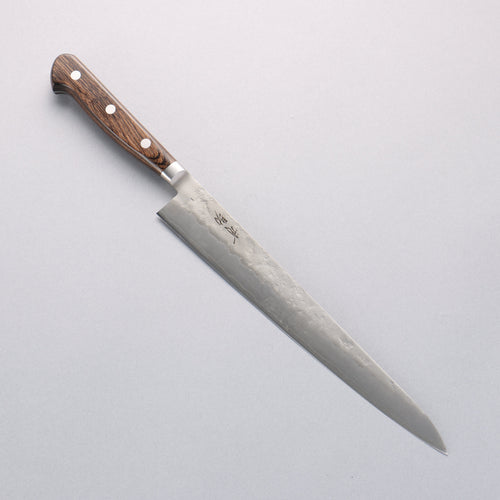 Seisuke Silver Steel No.3 Nashiji Sujihiki 240mm Brown Pakka wood Handle - Japannywholesale