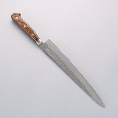 Seisuke Silver Steel No.3 Nashiji Sujihiki 240mm Brown Pakka wood Handle - Japannywholesale