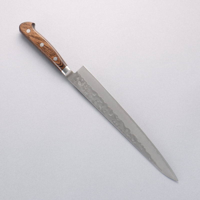 Seisuke Silver Steel No.3 Nashiji Sujihiki 240mm Brown Pakka wood Handle - Japannywholesale