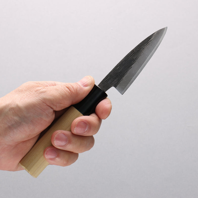 Sakai Takayuki Blue Steel No.2 Black Finished Vertical Stripes Ajikiri 75mm Magnolia (Ferrule: Black Plastic) Handle - Japannywholesale