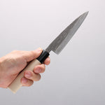 Sakai Takayuki Blue Steel No.2 Black Finished Vertical Stripes Multi Purpose 135mm Magnolia (Ferrule: Black Plastic) Handle - Japannywholesale