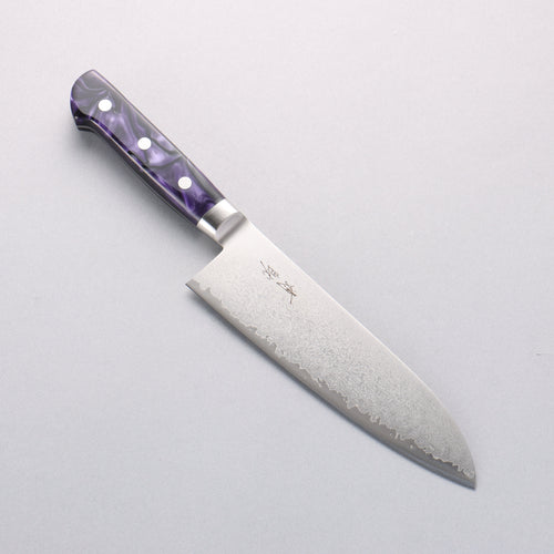 Seisuke VG5 Damascus Santoku 175mm Purple Marbled Resin Handle - Japannywholesale