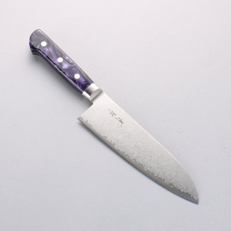 Seisuke VG5 Damascus Santoku 175mm Purple Marbled Resin Handle - Japannywholesale