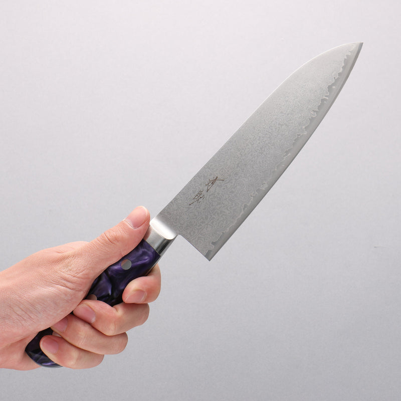 Seisuke VG5 Damascus Santoku 175mm Purple Marbled Resin Handle - Japannywholesale