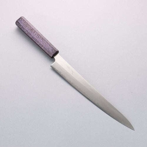 Seisuke White Steel No.1 Migaki Polish Finish Sujihiki 240mm Oak with Purple Lacquer Handle - Japannywholesale