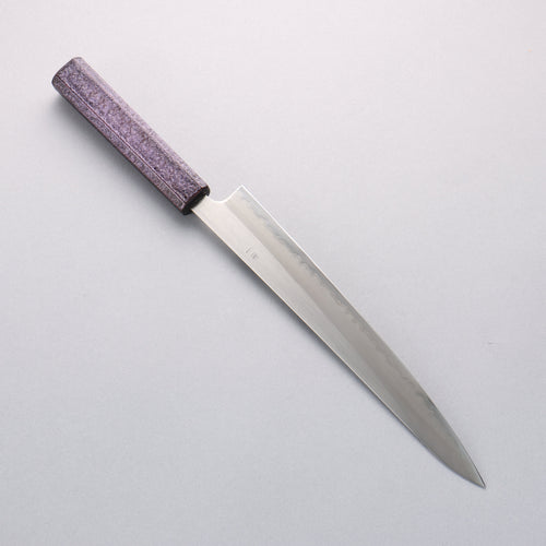 Seisuke White Steel No.1 Migaki Polish Finish Sujihiki 240mm Oak with Purple Lacquer Handle - Japannywholesale