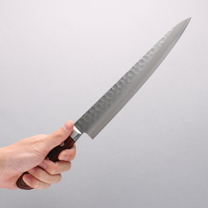 Seisuke Swedish Steel-stn Hammered Sujihiki 240mm Mahogany Handle - Japannywholesale
