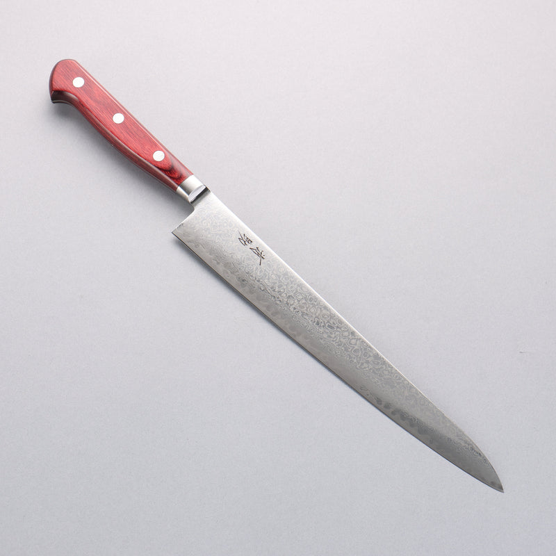 Seisuke AUS10 Damascus Sujihiki 240mm Red Pakka wood Handle - Japannywholesale