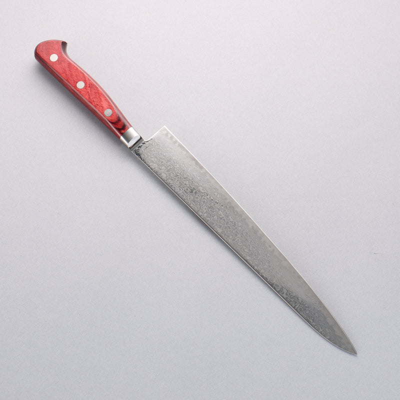 Seisuke AUS10 Damascus Sujihiki 240mm Red Pakka wood Handle - Japannywholesale