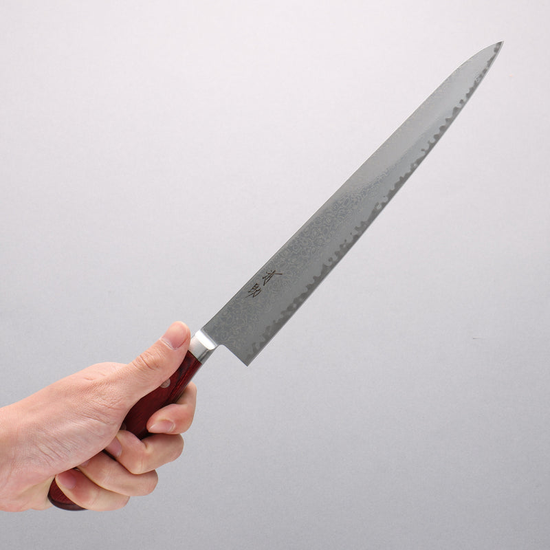 Seisuke AUS10 Damascus Sujihiki 240mm Red Pakka wood Handle - Japannywholesale