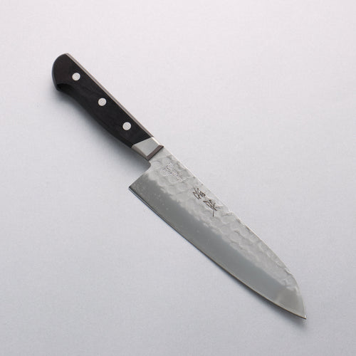 Seisuke Blue Steel No.2 Nashiji Hammered Santoku 180mm Black Pakka wood Handle - Japannywholesale