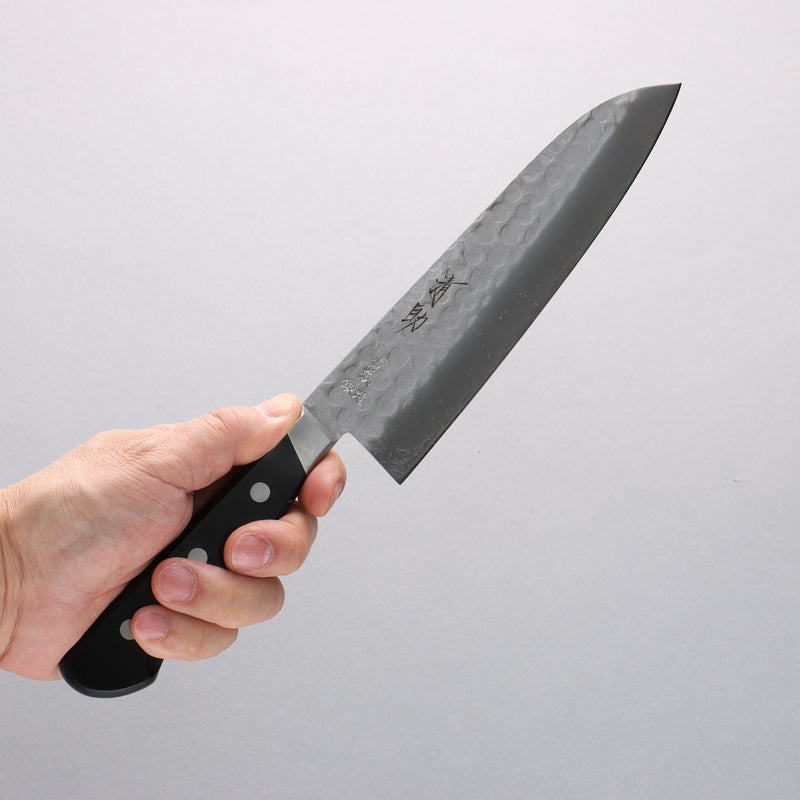 Seisuke Blue Steel No.2 Nashiji Hammered Santoku 180mm Black Pakka wood Handle - Japannywholesale