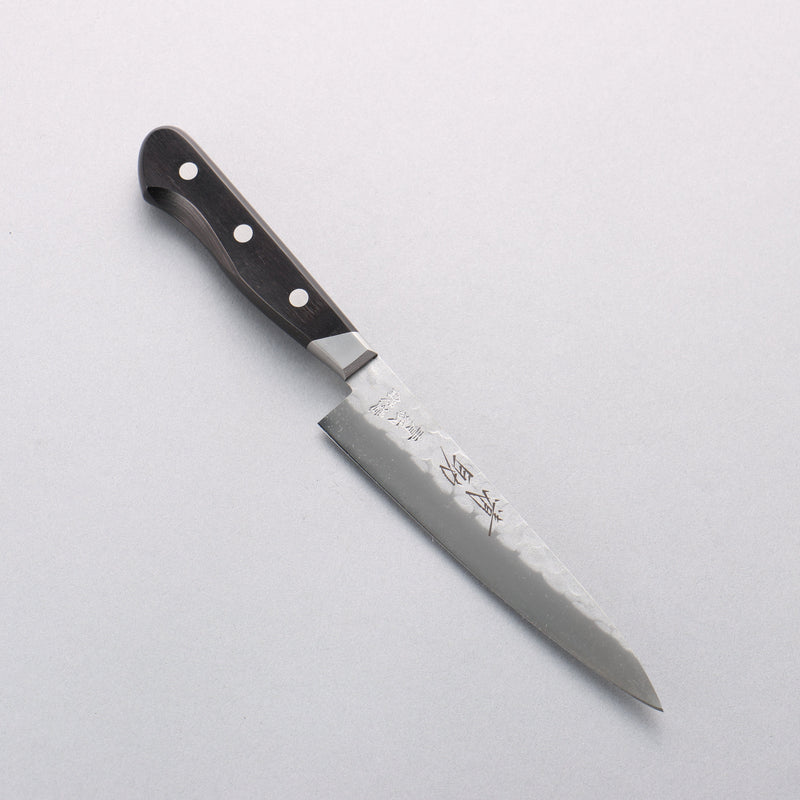 Seisuke Blue Steel No.2 Nashiji Hammered Petty-Utility 135mm Black Pakka wood Handle - Japannywholesale