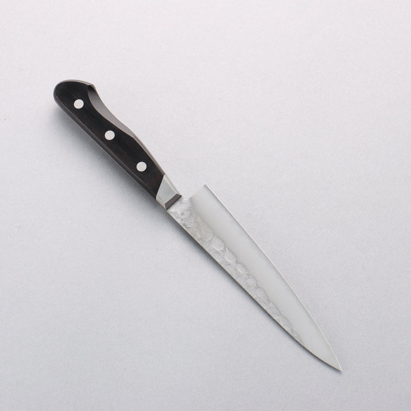 Seisuke Blue Steel No.2 Nashiji Hammered Petty-Utility 135mm Black Pakka wood Handle - Japannywholesale
