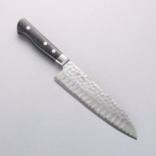 Seisuke Blue Steel Hammered Ribbed Santoku 180mm Black Pakka wood Handle - Japannywholesale