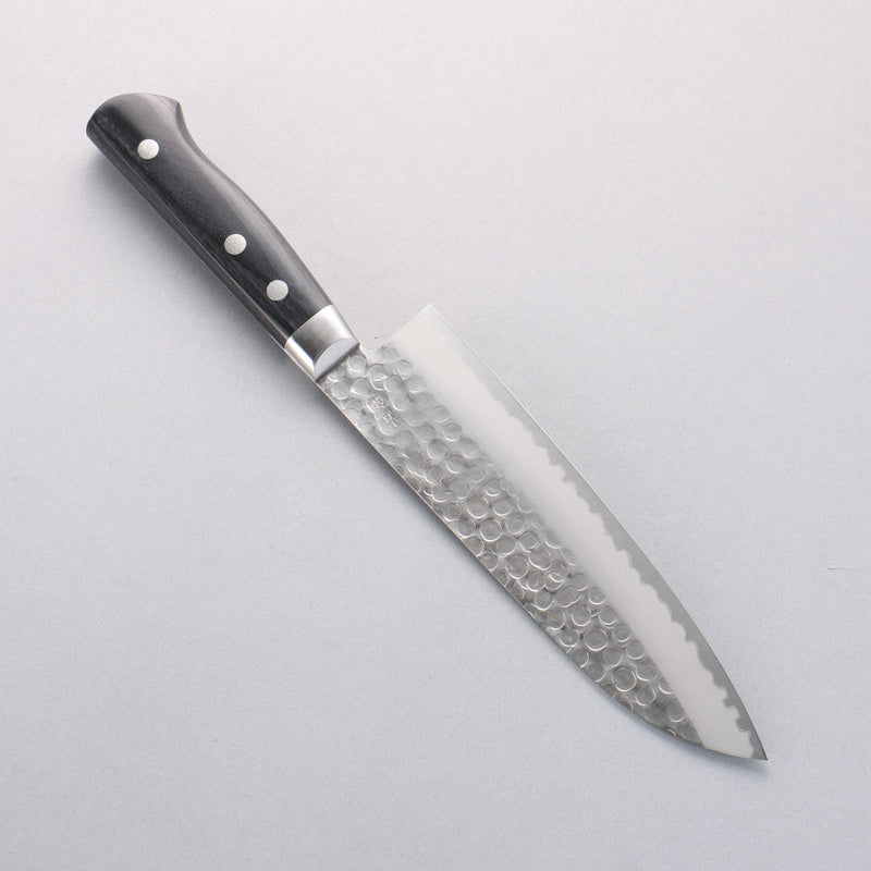 Seisuke Blue Steel Hammered Ribbed Santoku 180mm Black Pakka wood Handle - Japannywholesale