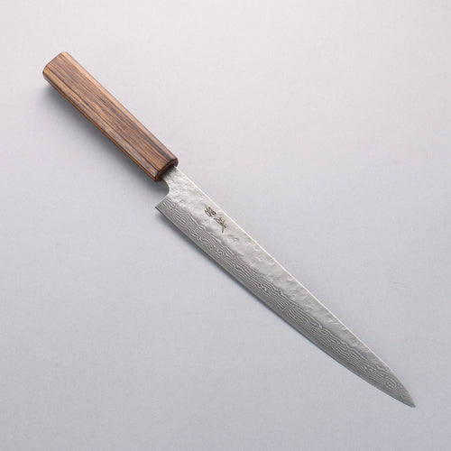 Seisuke Stainless Steel 440C Hammered Damascus Sujihiki 240mm Oak Handle - Japannywholesale