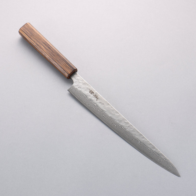 Seisuke Stainless Steel 440C Hammered Damascus Sujihiki 240mm Oak Handle - Japannywholesale