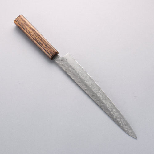 Seisuke Stainless Steel 440C Hammered Damascus Sujihiki 240mm Oak Handle - Japannywholesale