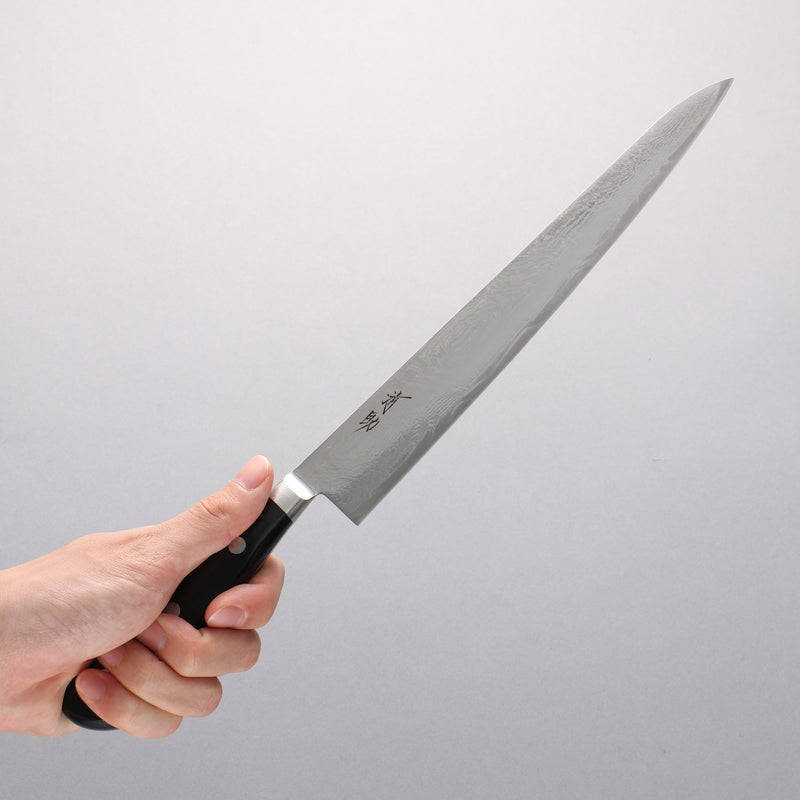 Seisuke Nami AUS10 Mirrored Finish Damascus Sujihiki 240mm Black Pakka wood Handle - Japannywholesale