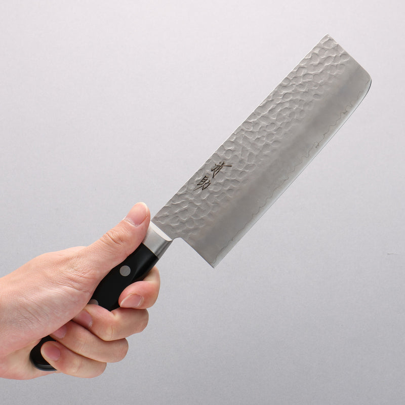 Seisuke AUS8 Hammered Nakiri 165mm Black Pakka wood Handle - Japannywholesale