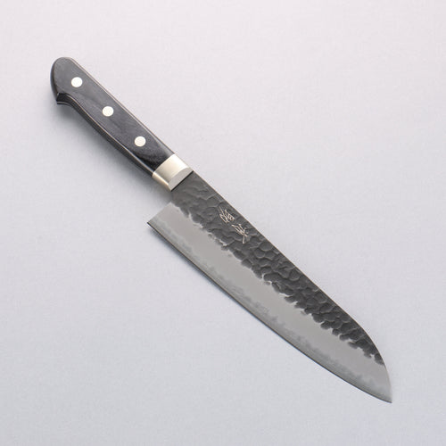 Seisuke Blue Super Hammered Black Finished Santoku 180mm Black Pakka wood Handle - Japannywholesale