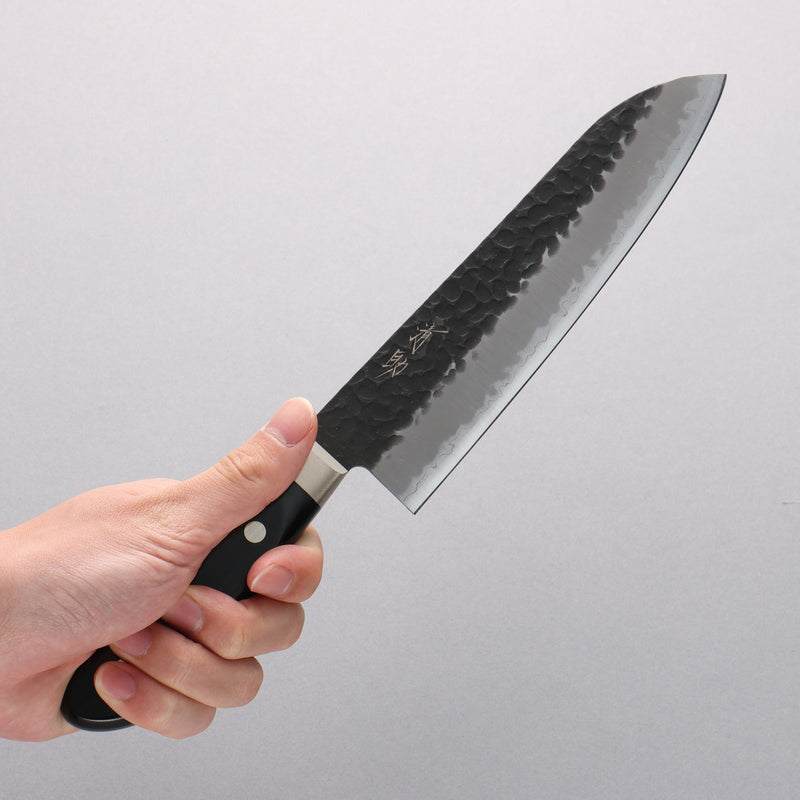 Seisuke Blue Super Hammered Black Finished Santoku 180mm Black Pakka wood Handle - Japannywholesale