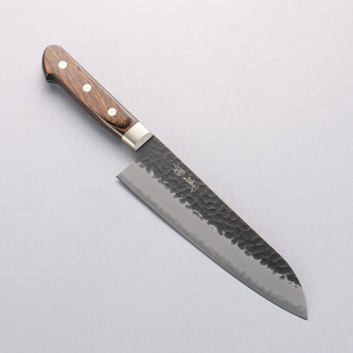 Seisuke Blue Super Hammered Black Finished Santoku 180mm Brown Pakka wood Handle - Japannywholesale