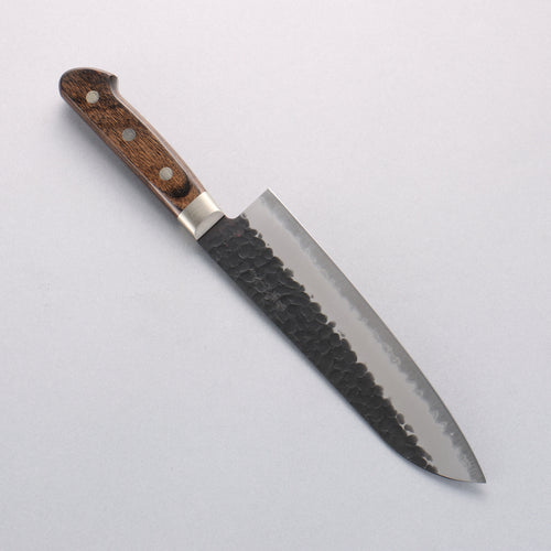 Seisuke Blue Super Hammered Black Finished Santoku 180mm Brown Pakka wood Handle - Japannywholesale