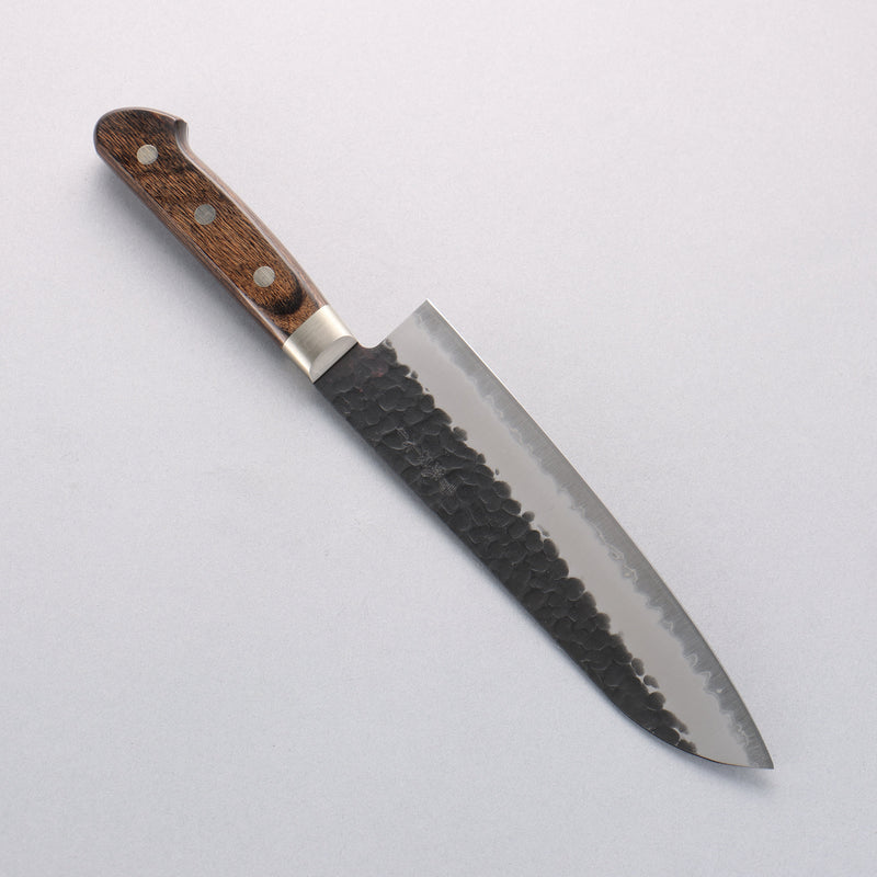 Seisuke Blue Super Hammered Black Finished Santoku 180mm Brown Pakka wood Handle - Japannywholesale