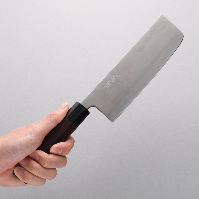 Seisuke Blue Super Nakiri 165mm Rosewood (Ferrule: Black Pakka Wood) Handle - Japannywholesale