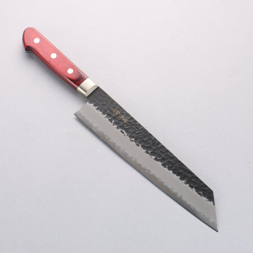 Seisuke Blue Super Hammered Kurouchi Kiritsuke Gyuto 210mm Red Pakka wood Handle - Japannywholesale