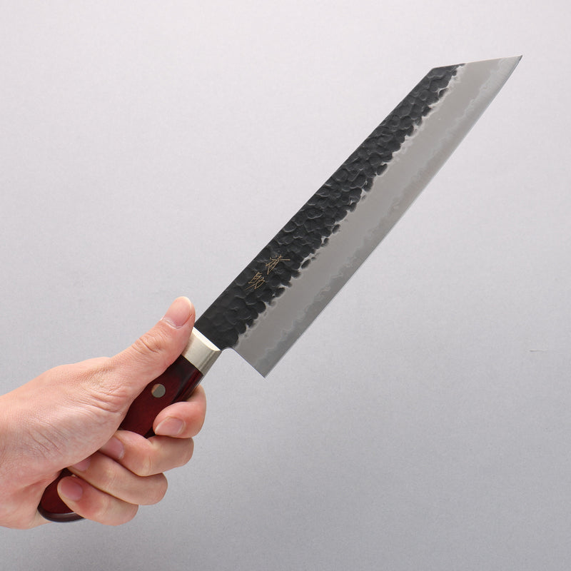 Seisuke Blue Super Hammered Kurouchi Kiritsuke Gyuto 210mm Red Pakka wood Handle - Japannywholesale