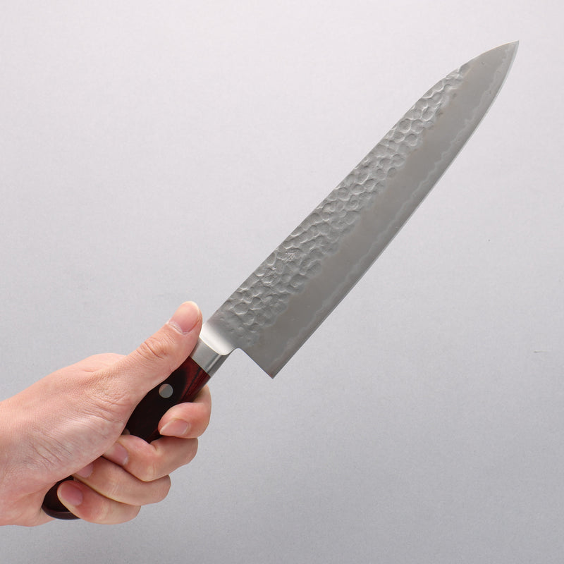 Seisuke Blue Super Hammered Gyuto 210mm Red Pakka wood Handle - Japannywholesale