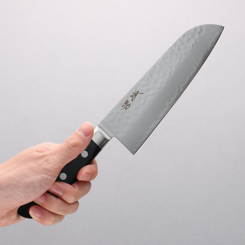 Seisuke VG5 Hammered Kasumitogi Santoku 175mm Black Pakka wood Handle - Japannywholesale