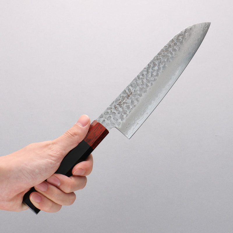 Seisuke VG10 33 Layer Hammered Damascus Santoku 180mm Black Pakka wood Handle - Japannywholesale