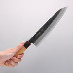 Sakai Takayuki Blue Super Hammered Black Finished Gyuto 240mm Keyaki (Japanese Elm) Handle - Japannywholesale