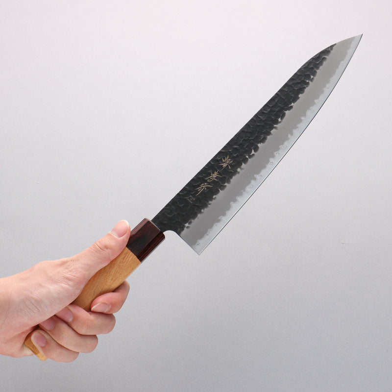 Sakai Takayuki Blue Super Hammered Black Finished Gyuto 240mm Keyaki (Japanese Elm) Handle - Japannywholesale