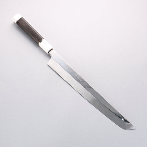 Sakai Takayuki Kageuchi Water Quenching Honyaki White Steel No.2 Mirrored Finish Sakimaru Yanagiba 300mm Ebony with Double Water Buffalo Ring Handle with Sheath - Japannywholesale