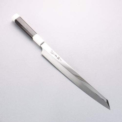 Sakai Takayuki Ginryu Honyaki Swedish Steel Mirrored Finish Kengata Yanagiba 300mm Ebony Wood Handle with Sheath - Japannywholesale