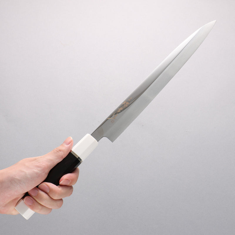 Sakai Takayuki Ginryu Honyaki Swedish Steel Mirrored Finish Yanagiba 270mm Ebony Wood Handle with Sheath - Japannywholesale